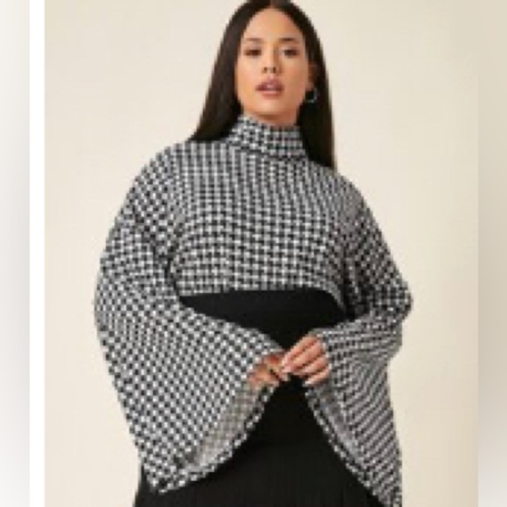 Houndstooth top with bell sleeves